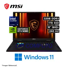 Msi - RAIDER 18 INTEL CORE ULTRA 9 285HX RAM 32GB DISCO 1TB SSD RTX5080 16GB 18" 240HZ WIN11.