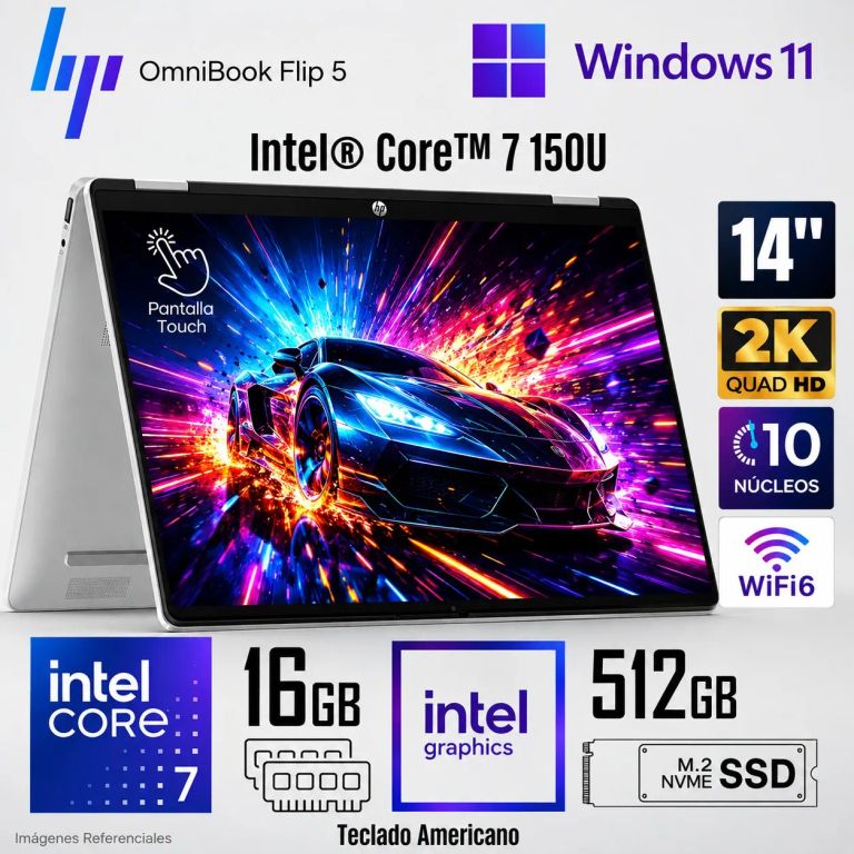 Laptop OmniBook 5 Flip 14-FP0023DX Intel Core 7 150U 16GB RAM 512GB SSD 14" 2K Touch - Silver