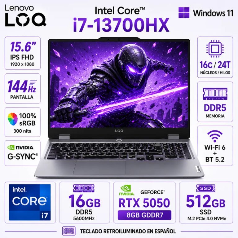 Laptop LOQ 15IRX10 Intel Core i7-13700HX 16GB RAM 512GB RTX 5050-8GB 15.6 FHD 83JE00Q8LM
