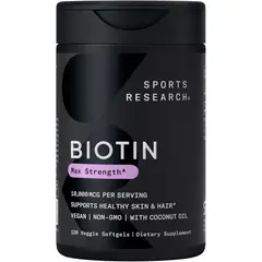 SPORTS RESEARCH - Biotin Max Strength 10,000 mcg – Biotina en Capsulas- 120 cápsulas