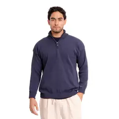 SUAL - Chompa Hombre Tejida 1/4 Zip Azul
