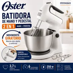 OSTER - Batidora FPSTHS3612 Mano y Pedestal 250W 6 Velocidades Tazón Acero Inoxidable 3.7L