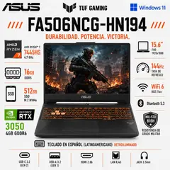 ASUS - Laptop Gamer TUF FA506NCG-HN194 Ryzen 7 7445HS 16GB 512GB RTX3050 4GB 15.6 Windows 11