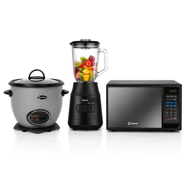 Combo Olla Arrocera Gris 1.5L + Licuadora 1.5L 600W + Horno Microondas 20L