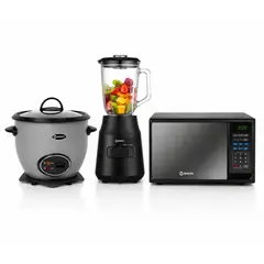 MIRAY - Combo Olla Arrocera Gris 1.5L + Licuadora 1.5L 600W + Horno Microondas 20L