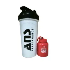 ANS PERFORMANCE - Shaker blanco + porta proteina rojo ANS