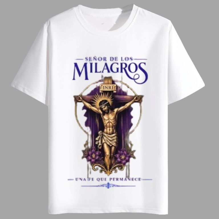 Polos Algodon Señor de Los Milagros Blanco - Tallas 6 hasta XL