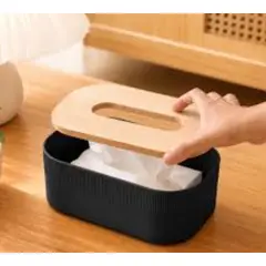 GENERICO - Dispensador de Servilletas o Pañuelos Ovalado con Tapa Estilo Madera