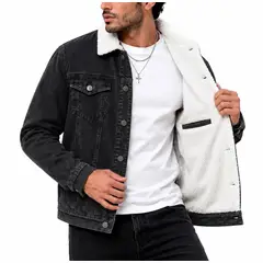 GENERICO - Casaca Jean Hombre Plomo con Peluche Blanco Grey Wolf – Diseño Urbano