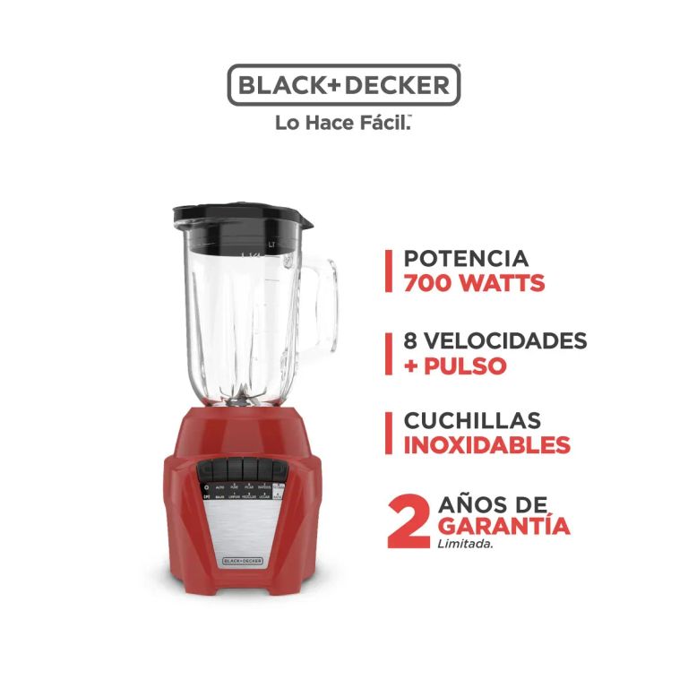 BL0876-1RDCL Licuadora 1.25L Rojo BLACK+DECKER, Versátil y de Alto Rendimiento