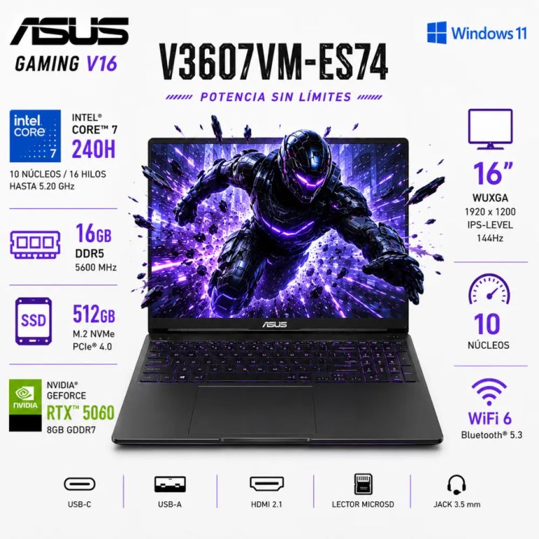 Laptop Gamer V16 V3607VM-ES74 Intel® Core™ 7 240H RTX™ 5060 16GB RAM 512GB SSD 16" WUXGA IPS