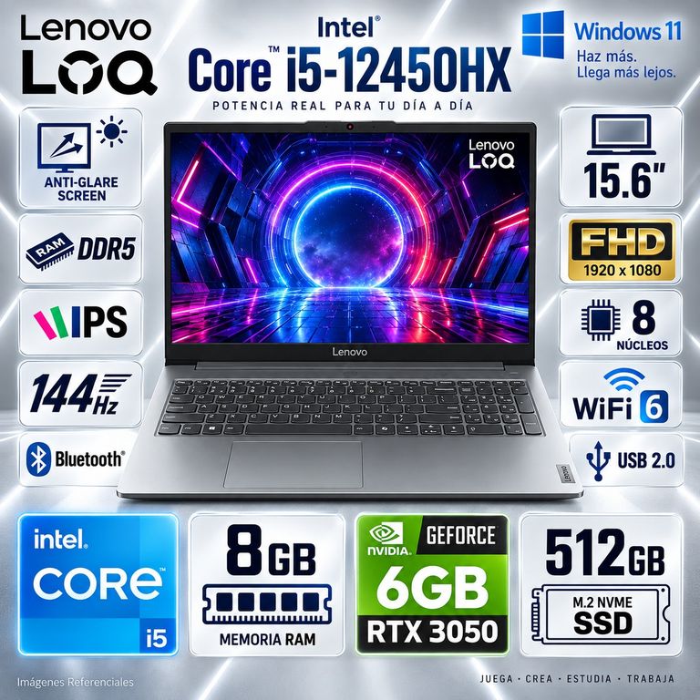 Laptop LOQ 15IAXE Intel Core i5-12450HX 8GB RAM 512GB RTX 3050-6GB 15.6" FHD 144 83LK00ETLM