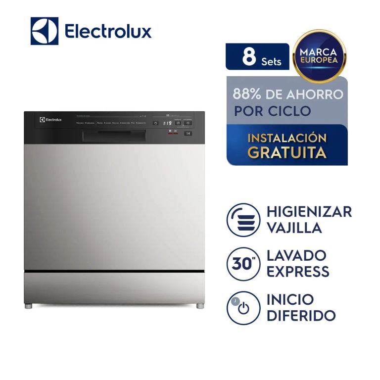 Lavavajillas 8 Sets Acero Inoxidable EHFF08E2MSBZG Modelo Electrolux, Diseño Eficiente Resistente
