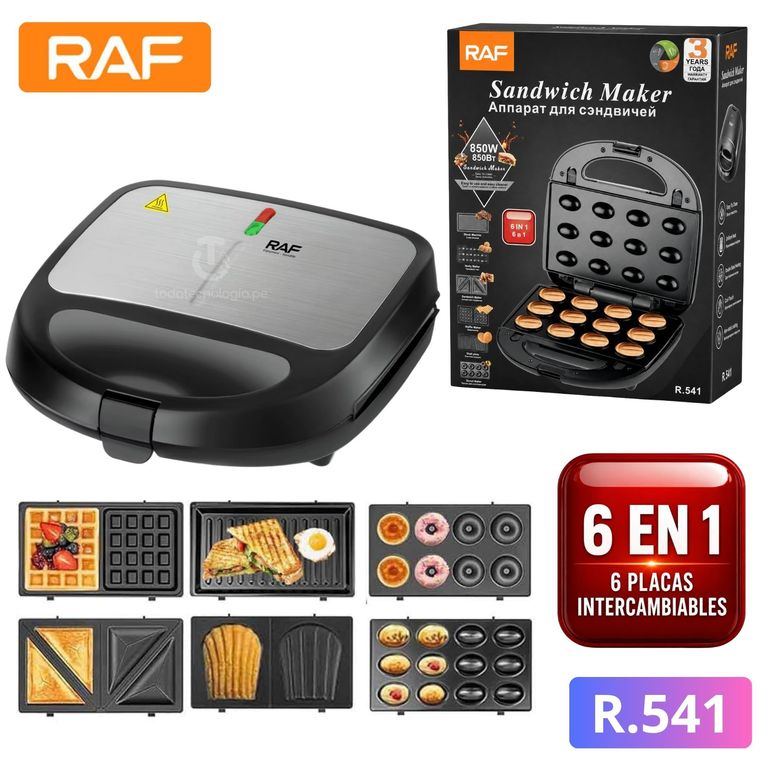 Sandwichera Waflera Donuts Donas Parrilla Multifuncional 6 en 1 RAF con Placas Intercambiables