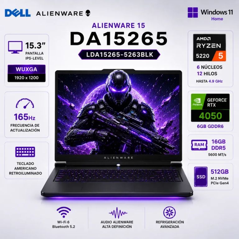LAPTOP ALIENWARE 15 DA15265 GAMING RYZEN 5 512GB SSD 16GB DDR5 15.3 WUXGA 165HZ RTX 4050 6GB WIN 11 BLACK - LDA15265-5263BLK