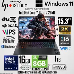 HP - Laptop HyperX Omen 15-GA0070WM Intel Core Ultra 7 255H 16GB RAM 1TB SSD RTX 5060-8GB 15.3" 2K