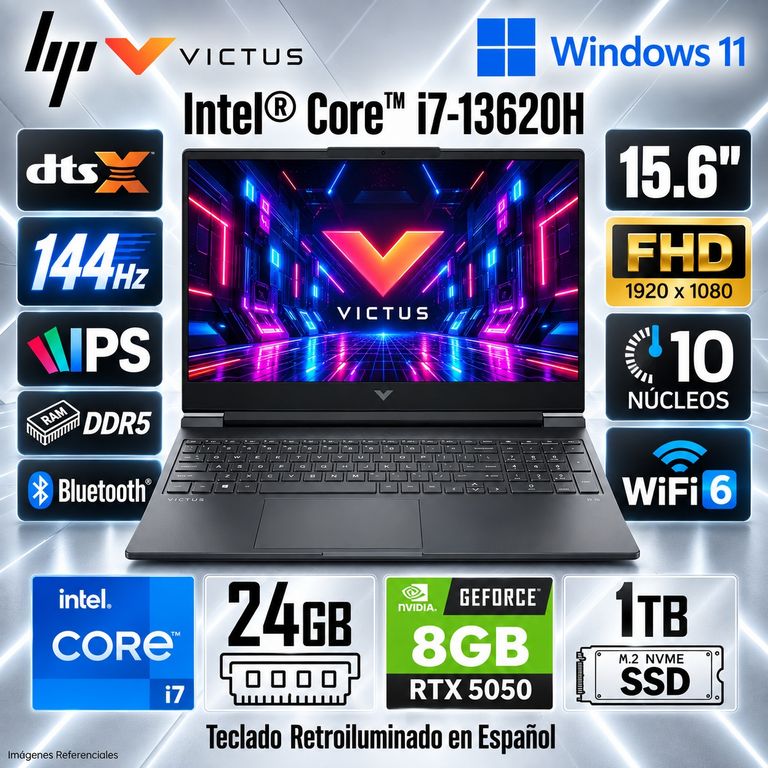 Laptop 15-FA2029LA Intel Core i7-13620H 24GB RAM 1TB SSD RTX 5050-8GB 15.6" FHD 144Hz 15-FA2029