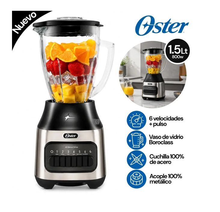Licuadora BLSTPEG-NPB 1.5L 600W de 6 Velocidades con Vaso de Vidrio - Negro