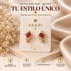 GENERICO - Aretes Dorados con Cristales Rojos y Cristales Blancos de Acero Inoxidable