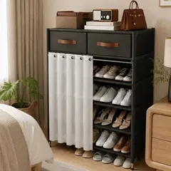 GENERICO - ORGANIZADOR ZAPATERO DE 6 NIVELES CON 2 CAJONES Y CORTINA 102X65X28