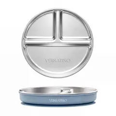 VERSATINO - Plato Hondo de Acero Inoxidable con Ventosa - Azul