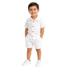BABY CLUB CHIC - CONJUNTO INFANTIL POLO Y SHORT BLANCO TELA WAFFLE