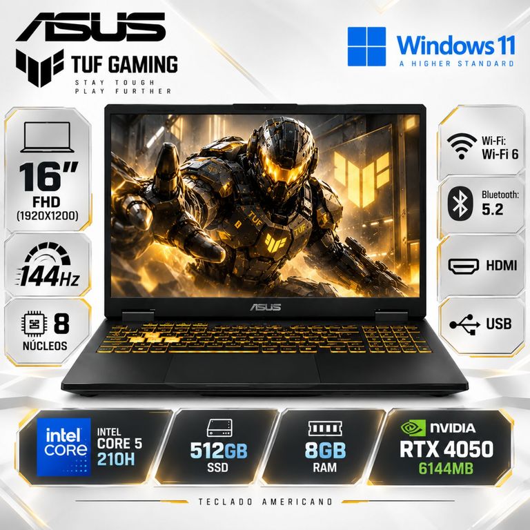 TUF F16 FX607VU-ES51 GAMING INTEL CORE 5 210H 512GB SSD 8GB 16" NVIDIA RTX 4050
