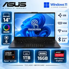 ASUS - ZENBOOK UM3406GA Ryzen™ AI 7 445 1TB SSD 16GB 14" OLED TOUCHSCREEN WIN11 JADE BLACK