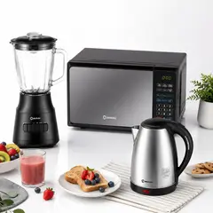 MIRAY - Combo Licuadora 1.5L 600W + Horno Microondas 20L + Hervidor 1.8 Litros Plata
