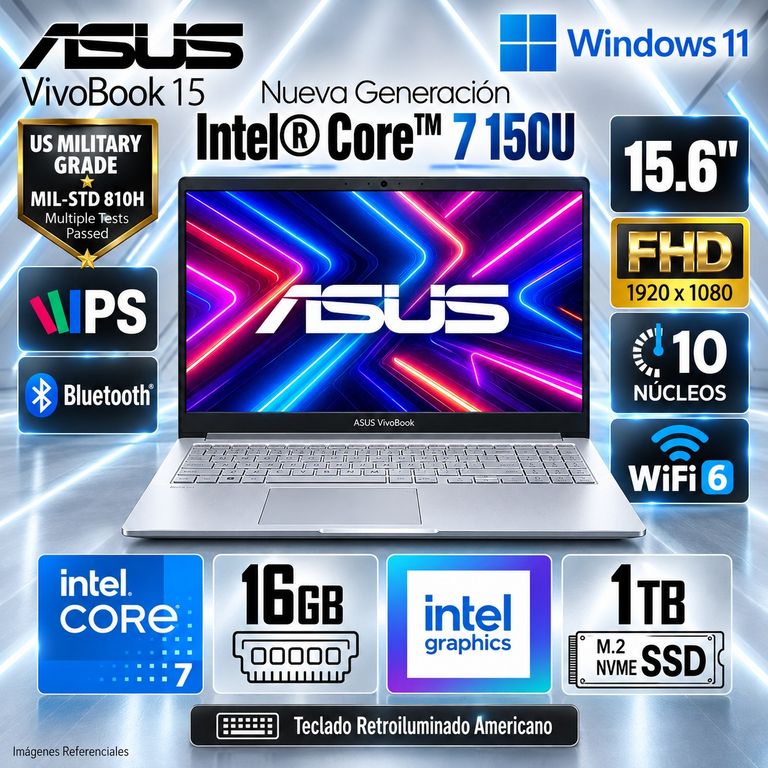 Laptop Vivobook F1504VAP-IH79T Intel Core 7 150U 16GB RAM 1TB SSD 15.6" FHD Táctil - Silver