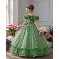 ARELYS - Vestido Princesa Niña Promoción Inicial Verde Olivo Talla 8
