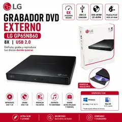 GENERICO - GRABADOR Y LECTOR DVD EXTERNO LG GP65NB60 USB 2.0 PORTÁTIL ULTRA DELGADO
