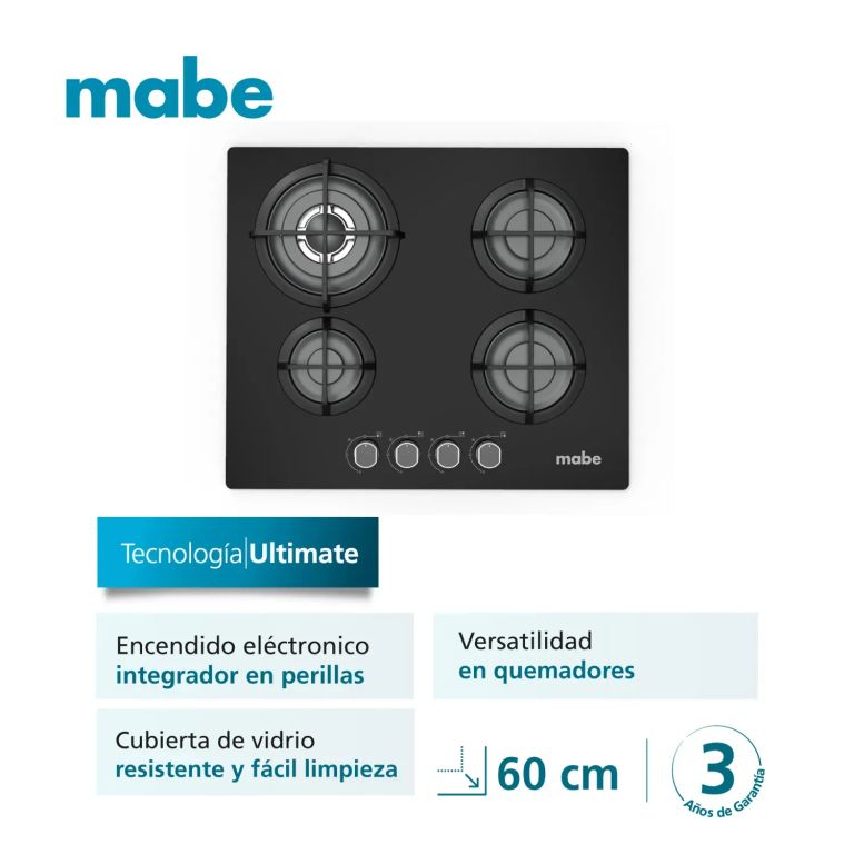 Encimera a Gas 60cm Vidrio Negro PM6045GV0