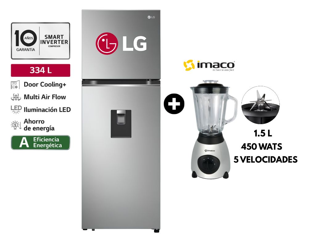 Refrigeradora GT33WPP 334L No Frost Door Cooling Top Freezer plateado + Licuadora Imaco