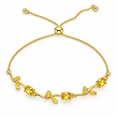 GENERICO - Pulsera Flores Mujer Dorada con Piedras Amarillas Ajustable Elegante Regalo