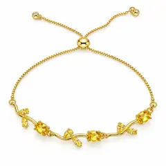 GENERICO - Pulsera Flores Mujer Dorada con Piedras Amarillas Ajustable Elegante Regalo