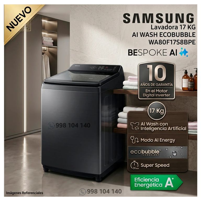 Lavadora 17kg AI Wash Ecobubble Negra WA80F17S8BPE - Modelo Nuevo