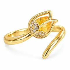 GENERICO - Anillo Tulipán Mujer Dorado con Piedra Amarilla y Brillos Elegante