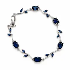 GENERICO - Pulsera Mujer Plateada con Piedras Azules y Hojas Elegante Regalo
