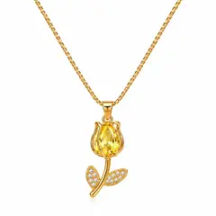 GENERICO - Collar Tulipán Mujer Dorado con Piedra Amarilla y Brillos Elegante Regalo