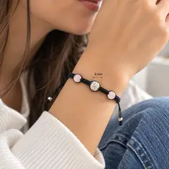 FERNANDA ROMERO JOYAS Y ACCESORIOS - Pulsera Rose Harmony de Cuarzo Rosado y Plata - Tejida - UNISEX Con 2 cuarzos rosados a los lados