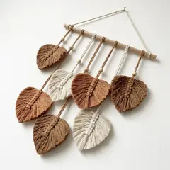 ZALMOHADAS - Adorno Hojas Macramé Blanco y Café 80 cm