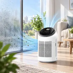 JPSYSTEMS - Purificador de aire con deshumedecedor 1L por dia tanque 700mL temporizador modo sleep boton táctil