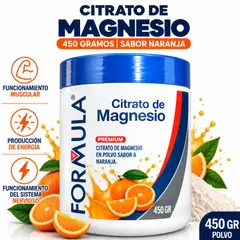 FORMULA V - Citrato de Magnesio Sabor Naranja 450g Vitaminas B C D Calcio Zinc para dormir, ansiedad, estrés