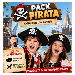 GENERICO - Pack Pirata Infantil Sombrero y Espada con Accesorios para Disfraz Halloween Fiesta