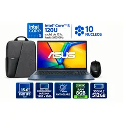 ASUS - NB Vivobook 15 15.6" FHD IPS/Core 5-120U 5.0G/8GB DDR5/512GB SSD M.2 + MOCHILA +MOUSE