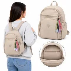 ROHS - Mochila Beige Para Mujer Compacta Con Bolsillos Laterales Y Correas Ajustables