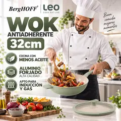 Berghoff - Wok Antiadherente 32cm con Tapa Balance Sage para Inducción y Gas