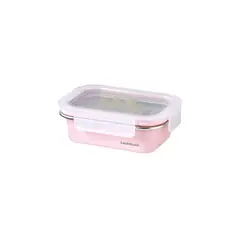 Lock & Lock - Envase  Hermético  Acero  Inoxidable  Rectangular  Bajo  400  ml  Rosado