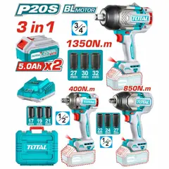 Total Tools - LLAVE PISTOLA DE IMPACTO DE 1350NM-850NM-400NM TOTAL-TOSLI250386